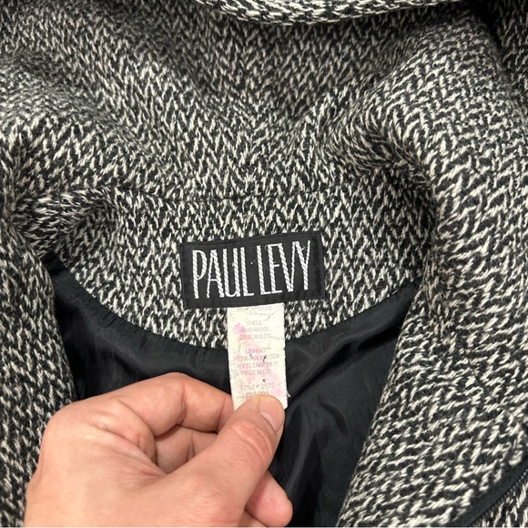 Vintage Paul Levy Wool Hooded Jacket Coat Full Zip Grey Black Herringbone Small - Picture 8 of 10